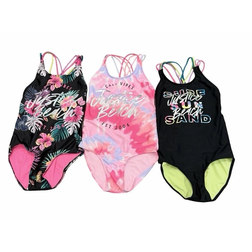 JUSTICE Teen Girls 16 One Piece Swimsuit Bathing Suit Lot Bundle  Floral Tie Dye